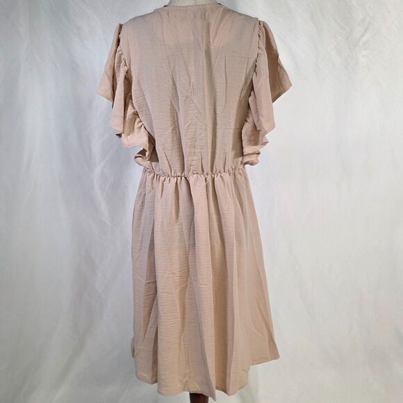Ruffle Sleeve V Neck High Waist Button Down Babydoll Tunic Dress Size Medium - Picture 7 of 11